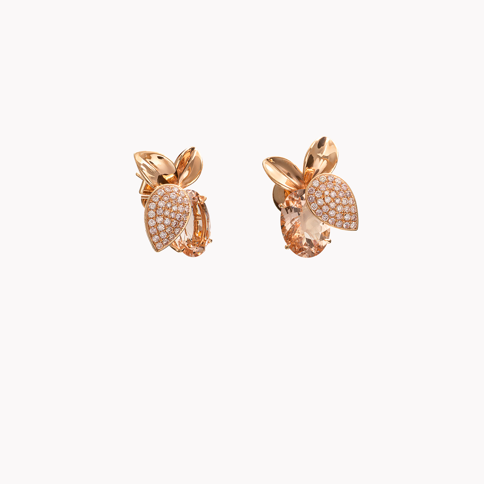 18kt Rose Gold Morganite and Diamond Earrings